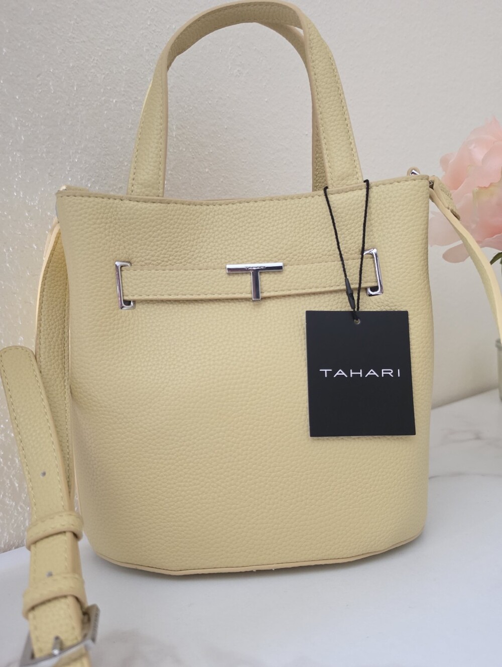 Tahari Hayzel Classy Bucket Bag in Citron - NWT